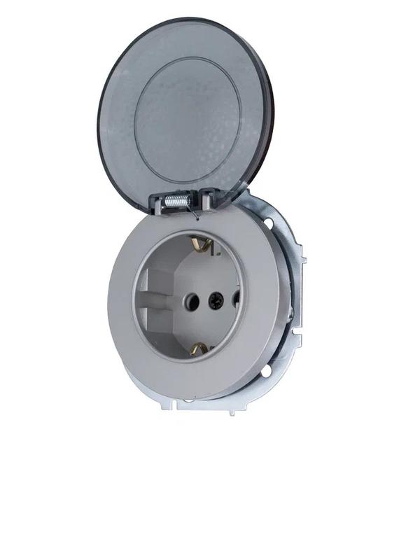  Розетка 1-м СП OSEN IP44 с заземл. с крышкой ПБТ механизм сер. матов. LEZARD 743-7488-123BIPCH фото в каталоге от BTSprom.by