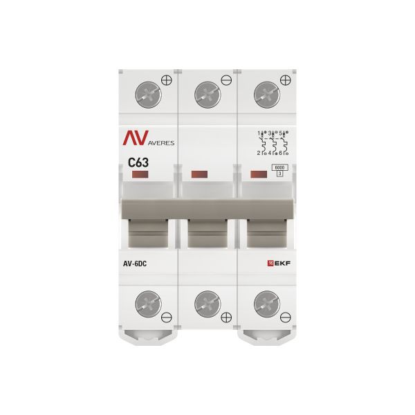  Выключатель автоматический модульный 3п C 63А 6кА AV-6 AVERES EKF mcb6-DC-3-63C-av фото в каталоге от BTSprom.by