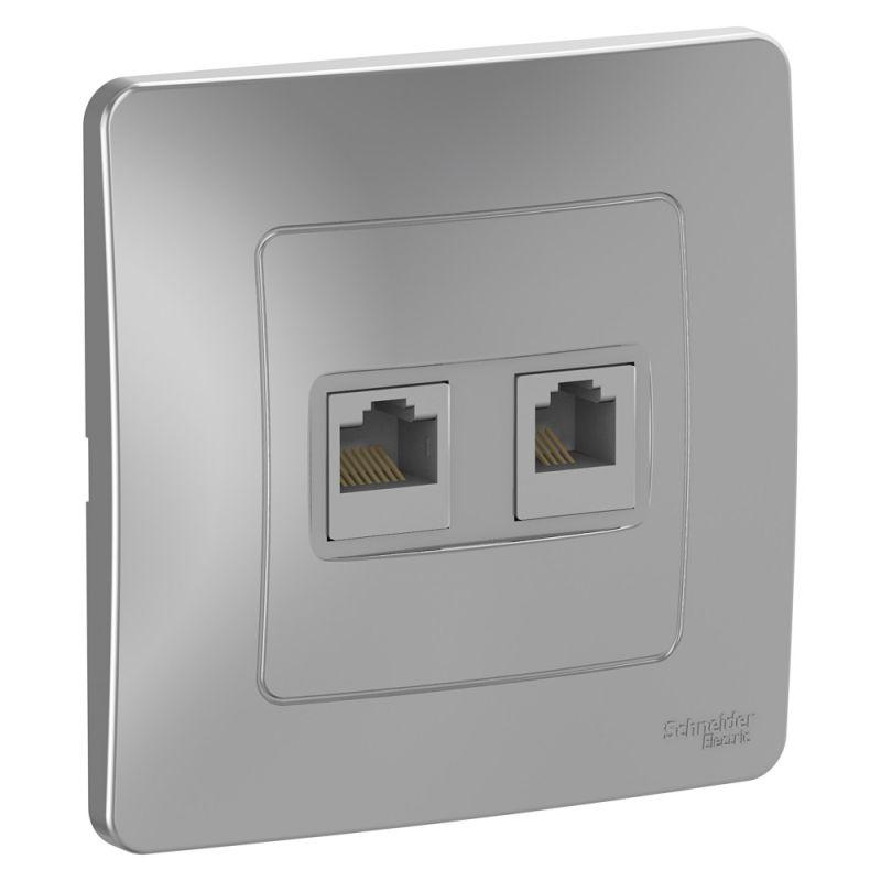 розетка компьютерная + телефонная 2-м сп blanca rj45 кат.5e + rj11 алюм. se blnis045113 от BTSprom.by