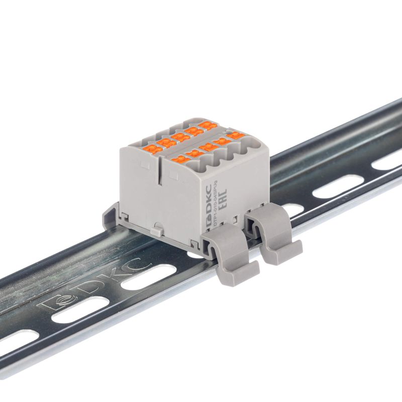 блок распределительный с горизонт. адаптером на рейку шир. 35мм зажим push-in 10 точек подключения 2.5кв.мм сер. dkc dtp1-010-04spug-h от BTSprom.by