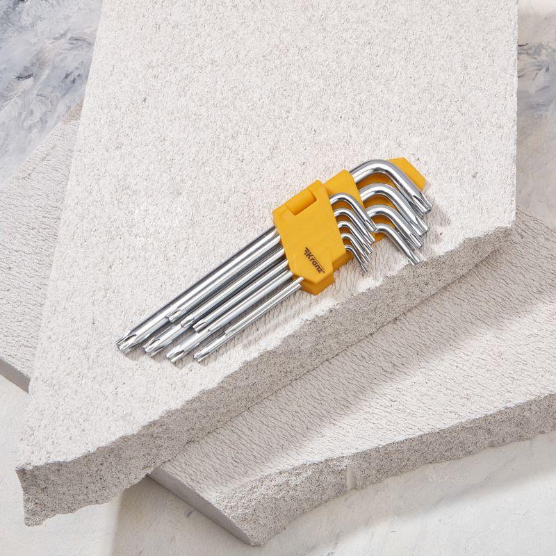  Набор ключей имбусовых Tamper-Torx 9шт ТТ10-ТТ50 закаленные удлиненные никель Kranz KR-12-5221 фото в каталоге от BTSprom.by