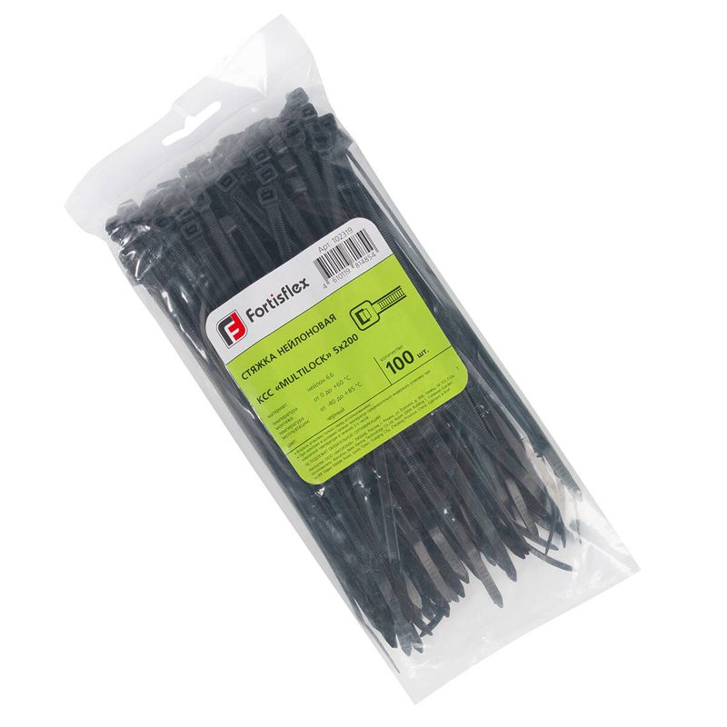хомут нейлоновый ксс multilock 5х200 черн. (уп.100шт) fortisflex 102319 от BTSprom.by