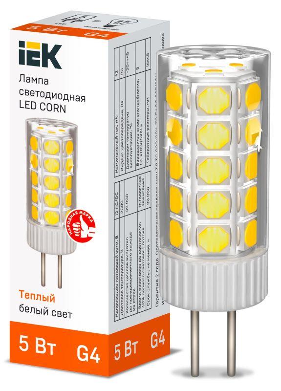 лампа светодиодная corn 5вт капсула 3000к g4 12в керамика iek lle-corn-5-012-30-g4 от BTSprom.by