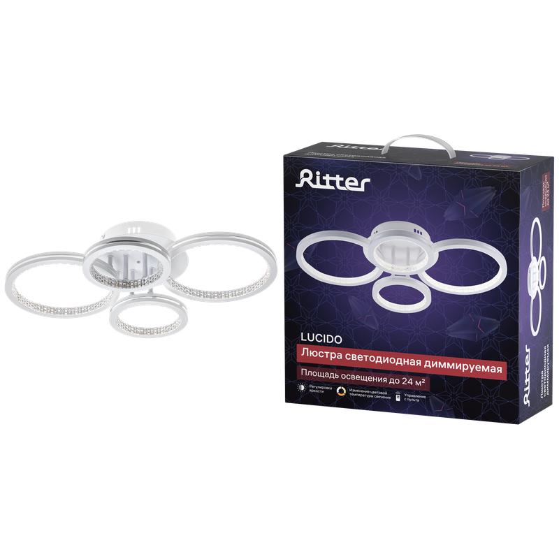 люстра потолочная светодиодная диммируемая lucido с ду 3 режима 565х385х130мм 72вт 2700к/4200к/6400к 24кв.м бел./серебряный ritter 51647 1 от BTSprom.by