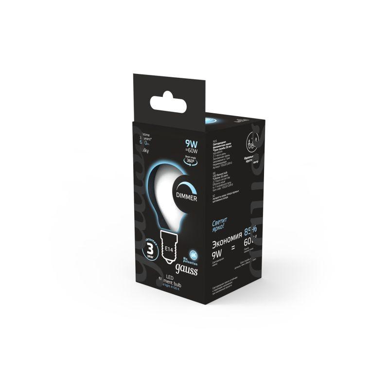 Лампа светодиодная филаментная Black Filament 9Вт P45 шар матовая 4100К нейтр. бел. E14 610лм диммир. GAUSS 105201209-D фото в каталоге от BTSprom.by