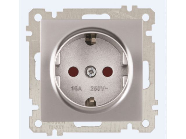 розетка 1-ая (скрытая, без рамки, с/з, шторки) серебро, daria, mutlusan (16 a, 250 v, ip 20) 2100 605 0282 от BTSprom.by