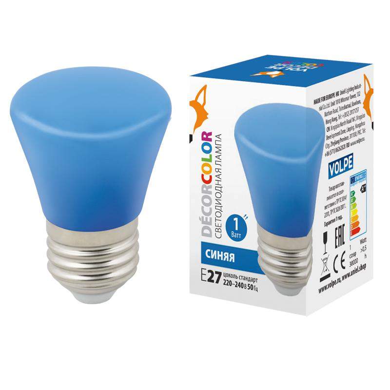 лампа светодиодная led-d45-1w/blue/e27/fr/с bell колокольчик 1вт матовая син. e27 декоративная (упак. картон) volpe ul-00005639 от BTSprom.by