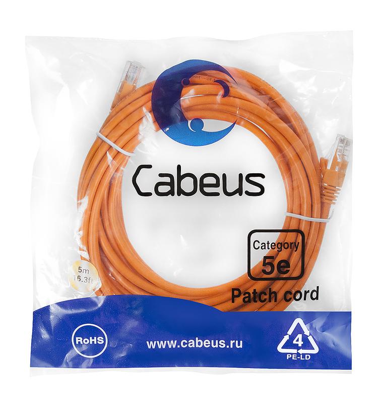 патч-корд u/utp кат.5e pc-utp-rj45-cat.5e-5m-or-lszh 2xrj45/8p8c неэкранир. lszh 5м оранж. cabeus 9525c от BTSprom.by
