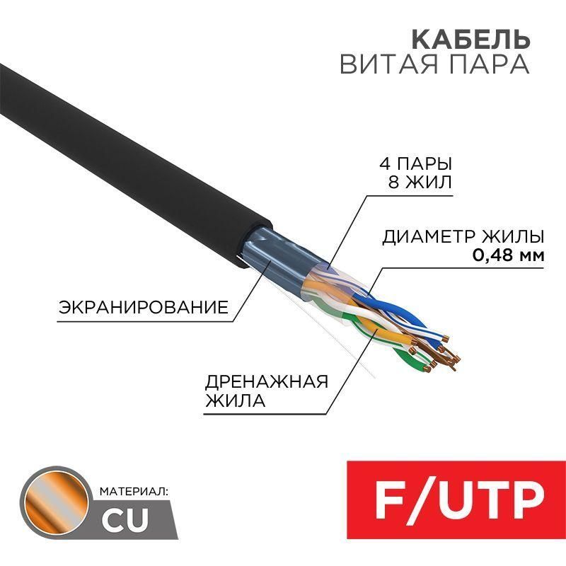 кабель витая пара f/utp кат.5e 4х2х24awg solid pe outdoor медь наружн. прокл. черн. (м) proconnect 01-0154 от BTSprom.by