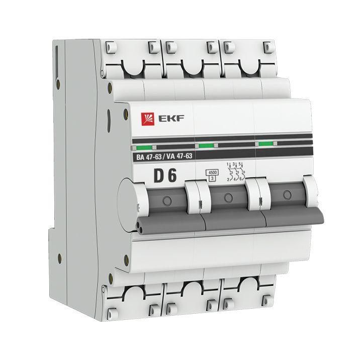 выключатель автоматический модульный 3п d 6а 4.5ка ва 47-63 proxima ekf mcb4763-3-06d-pro от BTSprom.by