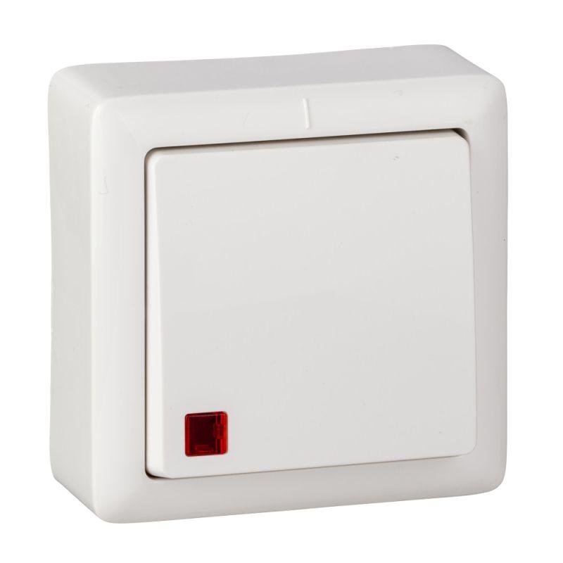  Выключатель 1-кл. ОП Хит 6А IP20 250В с подсветкой бел. SE VA16-137-B фото в каталоге от BTSprom.by