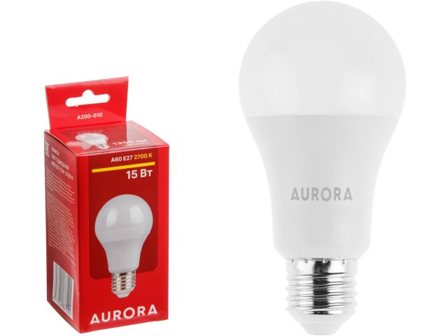 лампа светодиодная a60 стандарт 15вт 230в e27 2700k aurora a200-010 от BTSprom.by