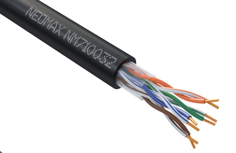 кабель витая пара u/utp кат.5e 4х2х24awg (0.52мм) solid cu pe outdoor черн. (nm710032) (уп.305м) neomax 1856028 от BTSprom.by