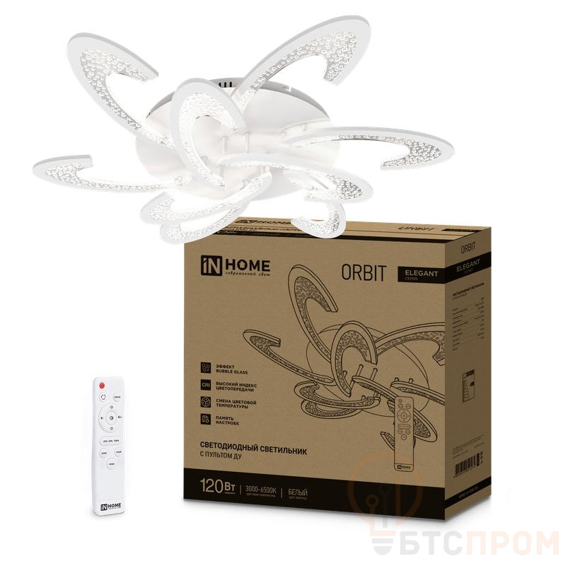 Светильник светодиодный ELEGANT ORBIT 120Вт 3000-6500К 8400лм 230В 925х810х120мм с пультом ДУ бел. IN HOME 4690612051574 фото в каталоге от BTSprom.by  Светильник светодиодный ELEGANT ORBIT 120Вт 3000-6500К 8400лм 230В 925х810х120мм с пультом ДУ бел. IN HOME 4690612051574 фото в каталоге от BTSprom.by