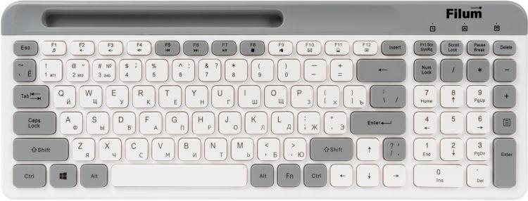 клавиатура двухрежимная 100-кл. 24ггц+бт низкий профиль подставка для смартфона двухцветн. filum fl-wkb10 от BTSprom.by