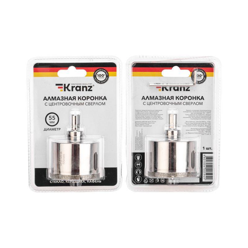  Коронка алмазная 55мм по керамограниту с центровочным сверлом Kranz KR-92-0015 фото в каталоге от BTSprom.by