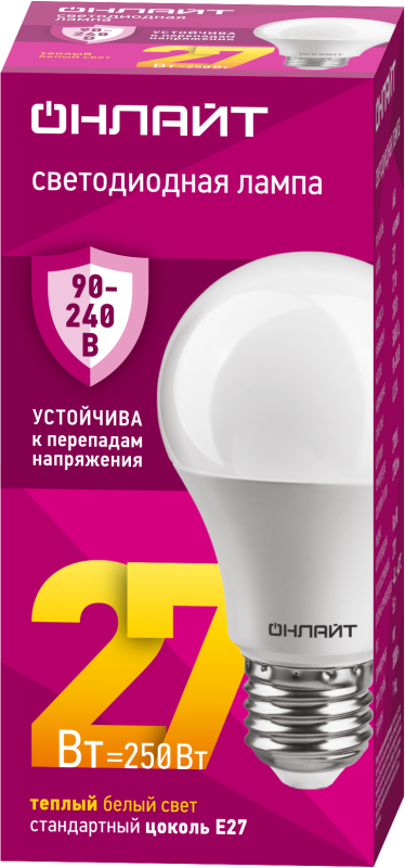 лампа светодиодная 90 535 oll-a60-27-230-2.7к-e27 pro 90-240в онлайт 90535 от BTSprom.by
