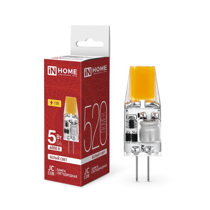 лампа светодиодная led-jc-cob 5вт 12в g4 4000к 520лм in home 4690612060262 от BTSprom.by