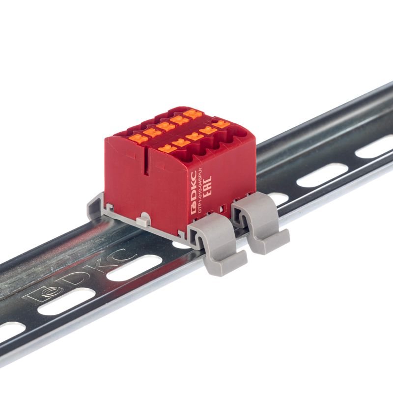 блок распределительный с горизонт. адаптером на рейку шир. 35мм зажим push-in 10 точек подключения 2.5кв.мм красн. dkc dtp1-010-04spur-h от BTSprom.by