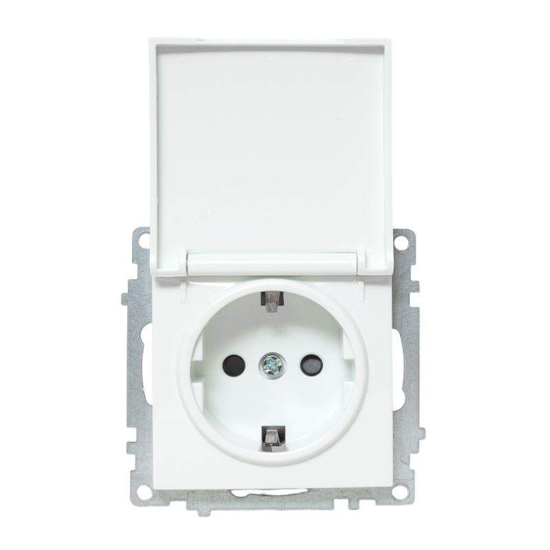  Механизм розетки 1-м Валенсия 16А IP44 с заземл. защ. шторки с крышкой бел. PROxima EKF EWV10-124-90 фото в каталоге от BTSprom.by
