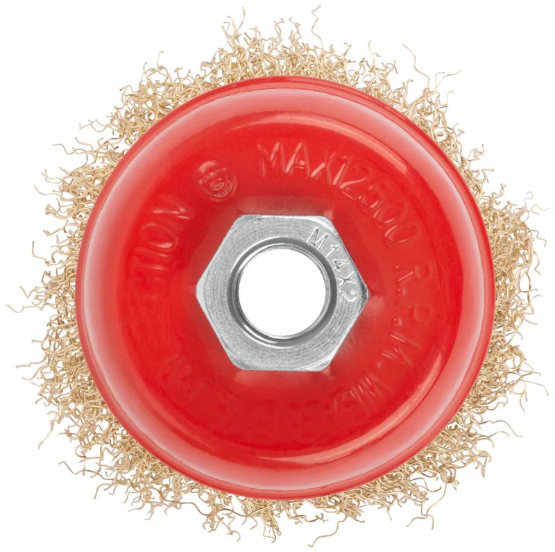  Корщетка чашечная гайка М14 стальная латунированная волнистая проволока 75мм КУРС 39037 фото в каталоге от BTSprom.by