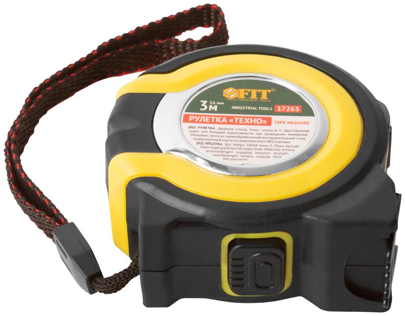  Рулетка Техно 3мх16мм прорезиненный корпус двойн. стопор FIT 17263 фото в каталоге от BTSprom.by