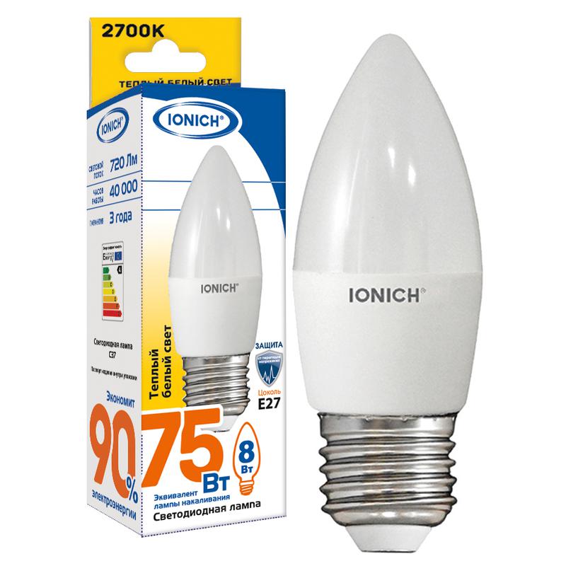 лампа светодиодная iled-smd2835-c37-8-720-220-2.7-e27 (1304) ionich 1537 от BTSprom.by