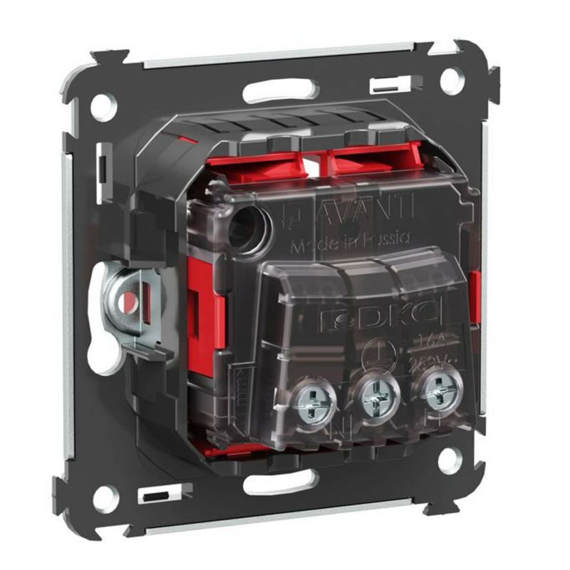  Розетка 1-м СП 2мод. Avanti "Красный квадрат" 16А IP20 2P+E защ. шторки красн. DKC 4401003 фото в каталоге от BTSprom.by