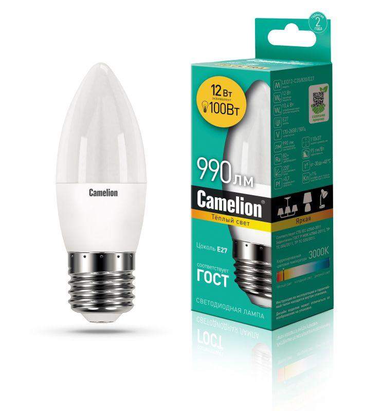 лампа светодиодная led12-c35/830/e27 12вт 220в camelion 13688 от BTSprom.by