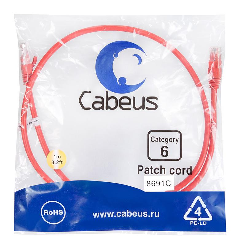 патч-корд u/utp кат.6 pc-utp-rj45-cat.6-1m-rd 2xrj45/8p8c неэкранир. pvc 1м красн. cabeus 8691c от BTSprom.by
