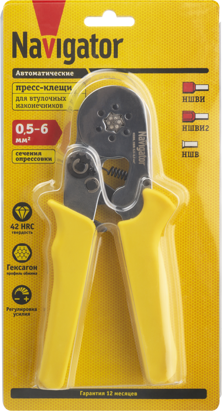  Пресс-клещи 80 366 NHT-Pkv01-D-6 для втулочных 6кв.мм Navigator 80366 фото в каталоге от BTSprom.by