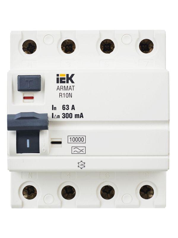  Выключатель дифференциального тока (УЗО) 4п 63А 300мА тип A ВДТ R10N ARMAT IEK AR-R10N-4-063A300 фото в каталоге от BTSprom.by