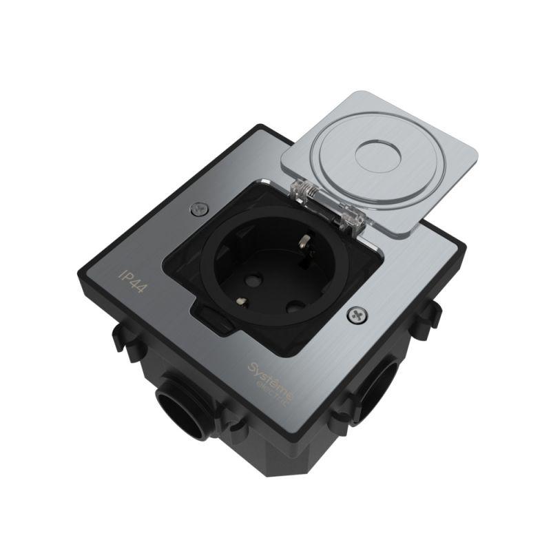 лючок multidesk mdk21 с розеткой 2p+e 16а 250в ip44 с монтажной коробкой для бетонных полов серебр. se mdk21202sc от BTSprom.by