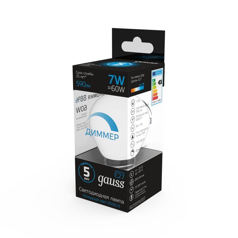 Лампа светодиодная Black 7Вт P45 шар 6500К холод. бел. E27 590лм диммир. GAUSS 105102307-D фото в каталоге от BTSprom.by
