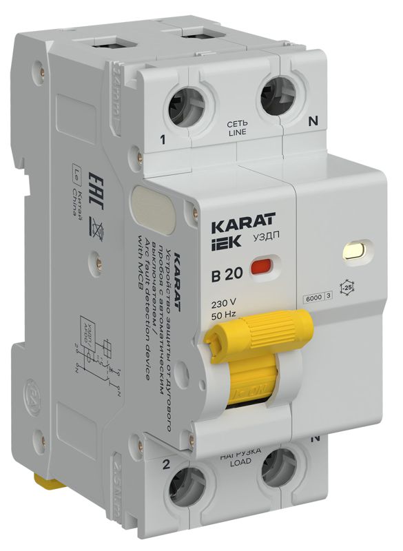устройство защиты от дугового пробоя с автоматическим выключателем (уздп) 1p+n b 20а karat iek ka-dp11-1-020-b от BTSprom.by