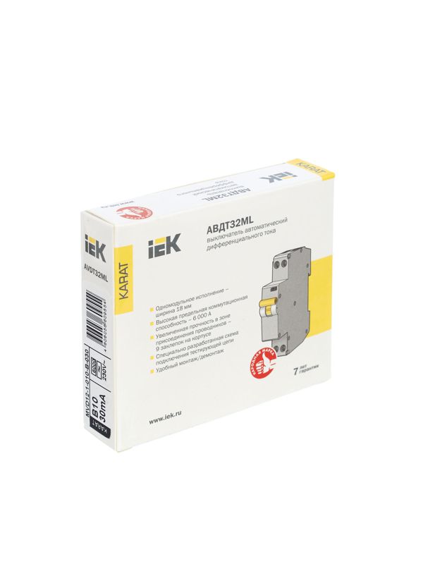  Выключатель автоматический дифференциального тока B 10А 30мА АВДТ32МL KARAT IEK MVD12-1-010-B-030 фото в каталоге от BTSprom.by