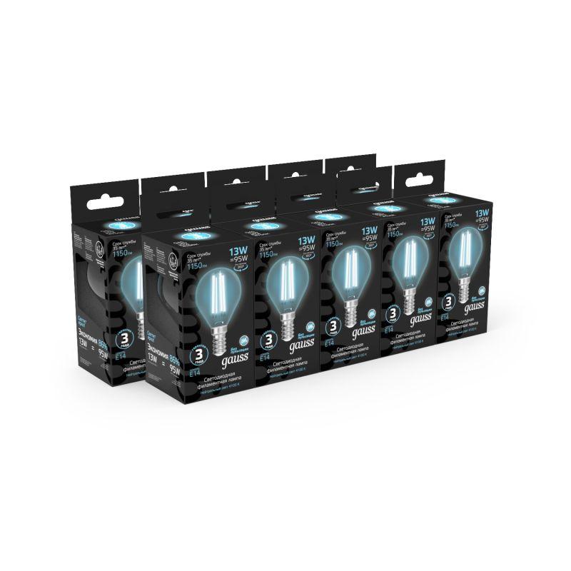 Лампа светодиодная филаментная Black Filament 13Вт P45 шар 4100К нейтр. бел. E14 1150лм GAUSS 105801213 фото в каталоге от BTSprom.by