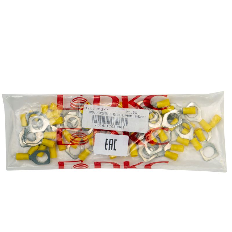  Наконечник кольцевой изолированный 2.5-6кв.мм отв. d12.2мм желт. (уп.50шт) DKC 2C12P фото в каталоге от BTSprom.by