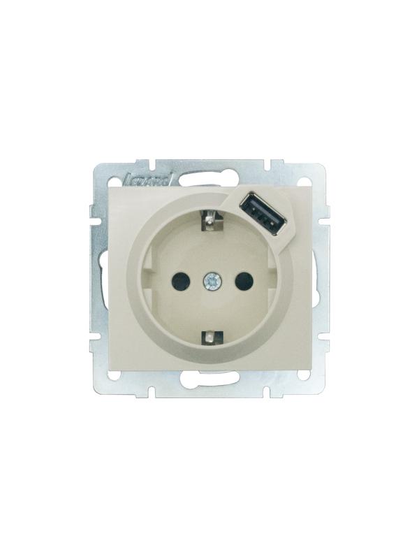 розетка 1-м сп rain 16а ip20 с заземл. + usb механизм крем. lezard 703-0388-181 от BTSprom.by
