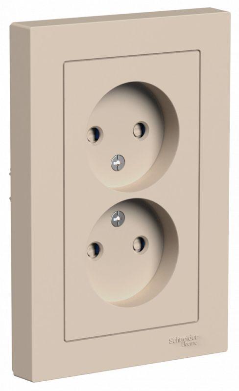 розетка 2-м. atlasdesign 16а без заземл. со шторками в сборе песочн. se atn001222 от BTSprom.by