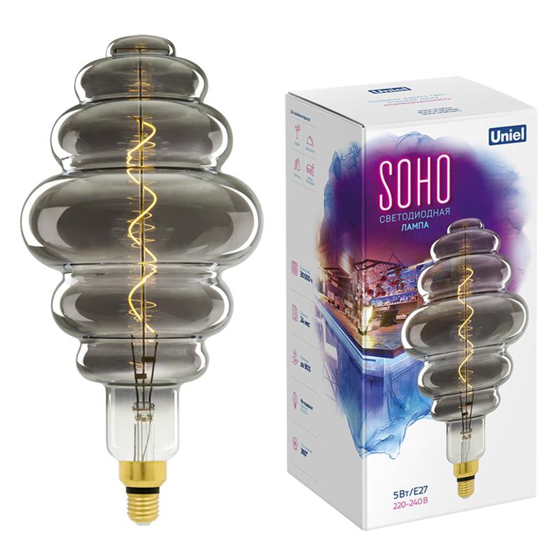 лампа светодиодная филаментная led-sf40-5w/soho/e27/cw chrome/smoke gls77cr soho спиральный филамент хром./дым. колба uniel ul-00005920 от BTSprom.by