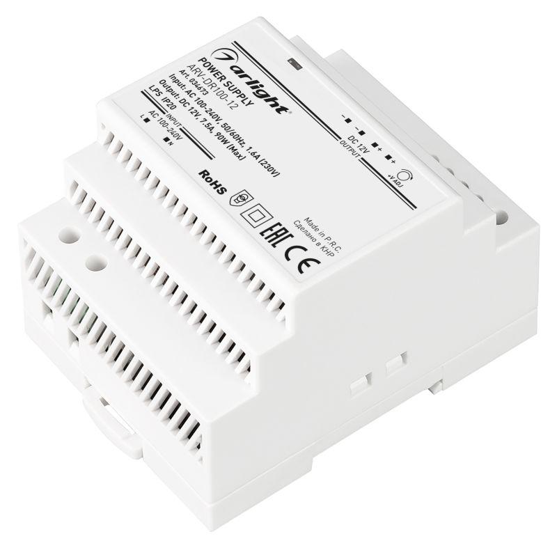 блок питания arv-dr100-12 12в 7.5а 90вт ip20 din-рейка arlight 034673 от BTSprom.by