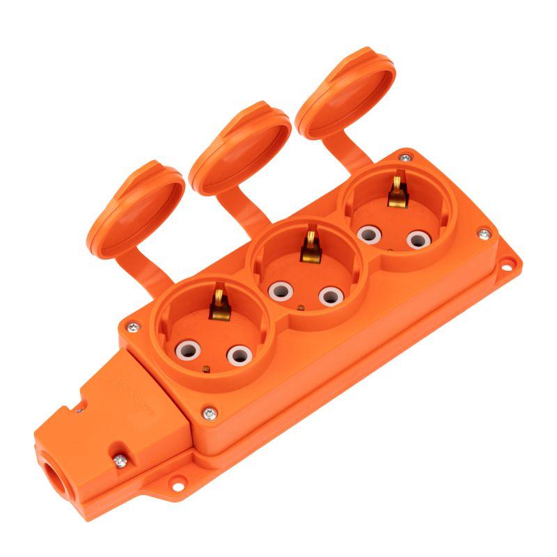 колодка удлинителя 3-м с заземл. 16а ip54 влагозащ. с защ. крышкой compact каучук оранж. rexant 111-227 от BTSprom.by