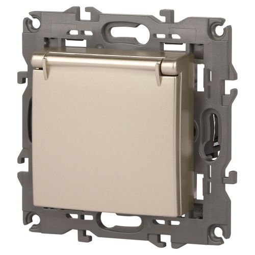  Розетка 1-м СП Эра Elegance 14-2103-04 16А IP20 16AX 250В 2P+E Schuko защ. шторки с крышкой шампань Эра Б0034281 фото в каталоге от BTSprom.by