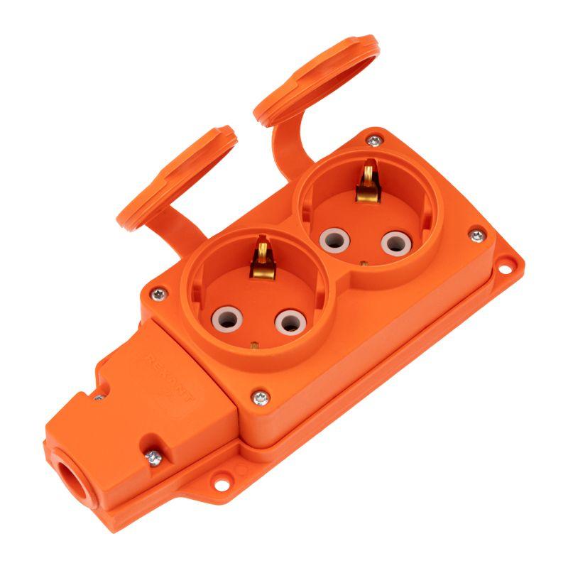 колодка удлинителя 2-м с заземл. 16а ip54 влагозащ. с защ. крышкой compact каучук оранж. rexant 111-226 от BTSprom.by