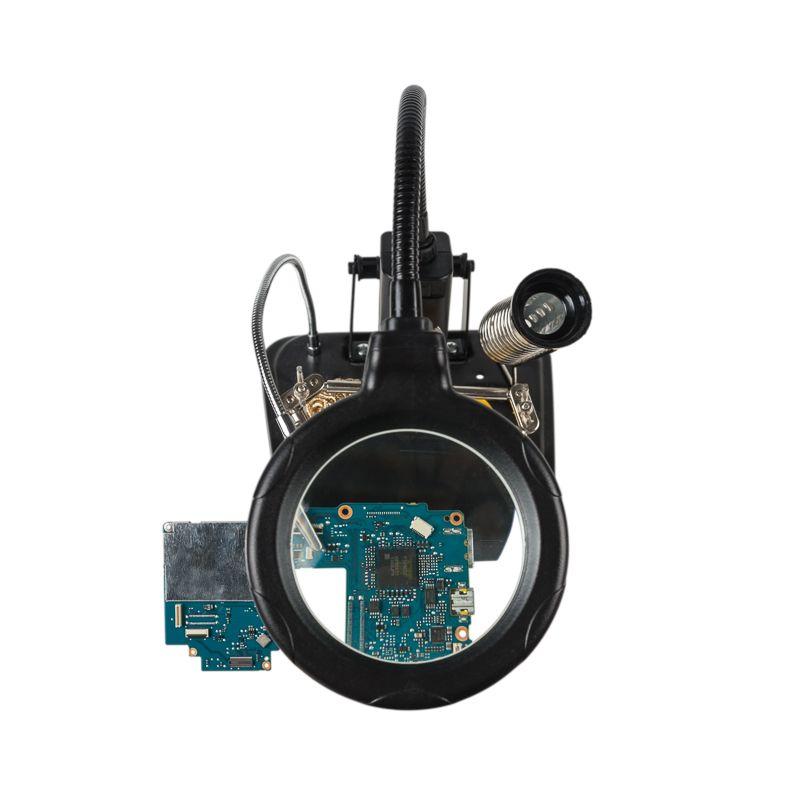  Держатель "третья рука" ПРОФИ с лупой х3; подставка под паяльник; LED подсветка; стенд для припоя REXANT 12-0258 фото в каталоге от BTSprom.by