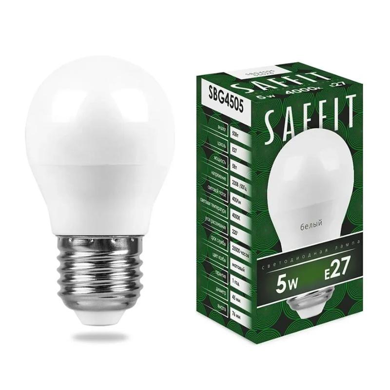 лампа светодиодная 5вт 230в e27 4000к g45 sbg4505 saffit 55026 от BTSprom.by