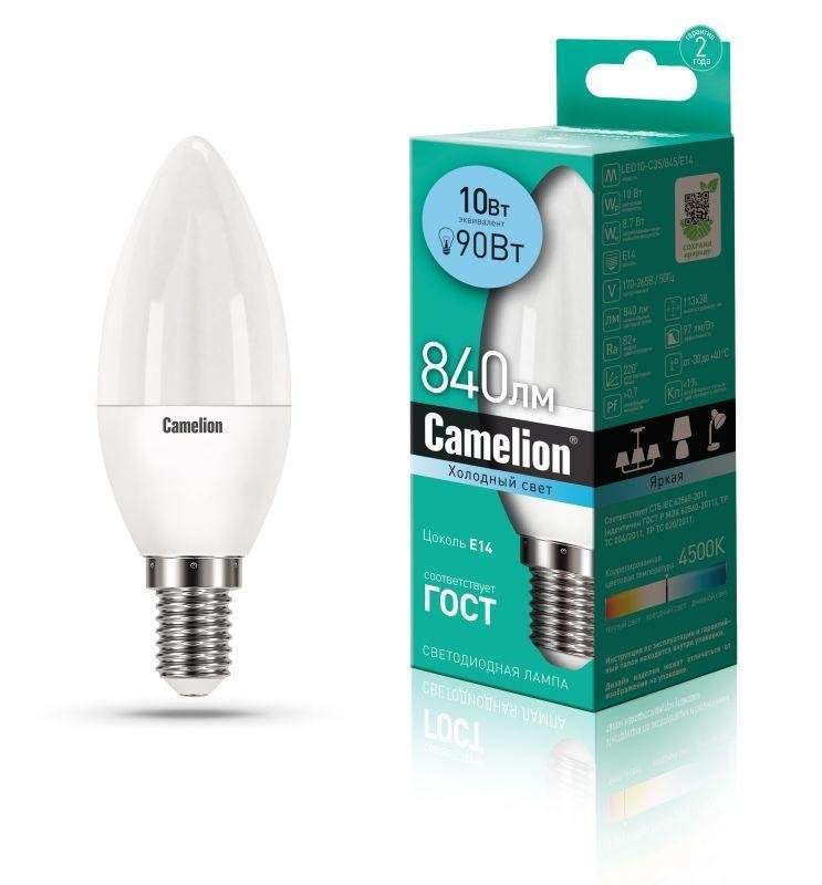 лампа светодиодная led10-c35/845/e14 10вт 220в camelion 13561 от BTSprom.by