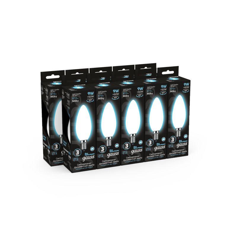 Лампа светодиодная филаментная Black Filament 9Вт свеча матовая 4100К нейтр. бел. E14 610лм GAUSS 103201209 фото в каталоге от BTSprom.by