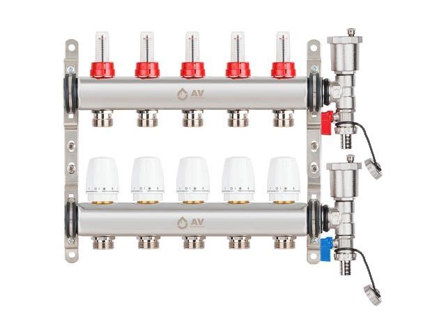 коллекторная группа ave136, 5 вых. av engineering (pro серия для теплого пола и водоснабжения) ave13600105 от BTSprom.by